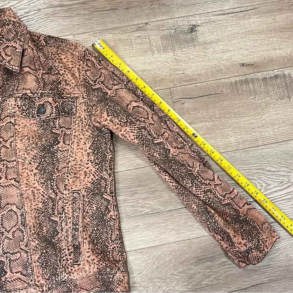Free People Jacket Women's Medium Brown Black Denim Trucker Snake Skin Collared - Picture 9 of 13
